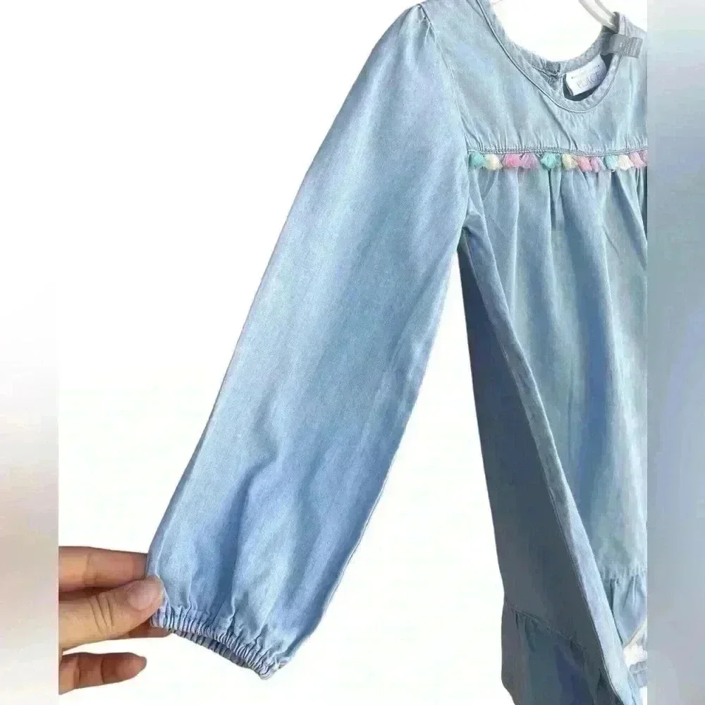 The Children's Place 5T Girls Embroidered 🌈 Chambray Dress - denim Med Wash
